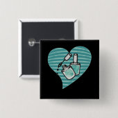 ティール(緑がかった色)爪、 ネイル研磨 缶バッジ (正面&裏面)