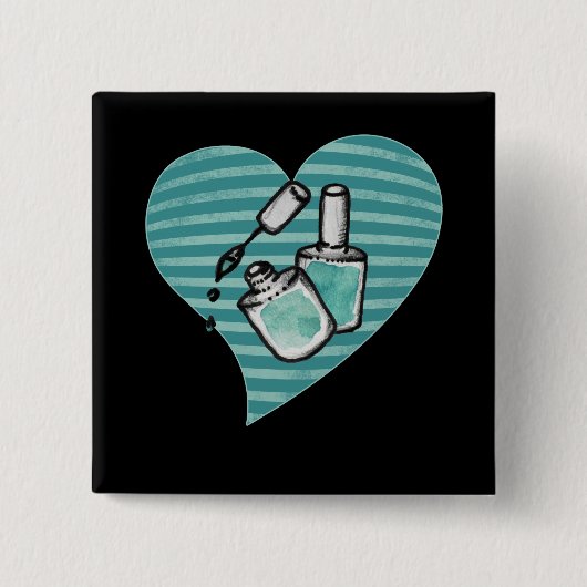 ティール(緑がかった色)爪、 ネイル研磨 缶バッジ (正面)