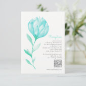 ティール（緑がかった色）牡丹ウェディングレセプション エンクロージャーカード (スタンド正面)
