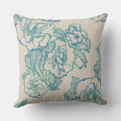 ティール(緑がかった色)牡丹オンナチュラルトープ枕 クッション (裏面)