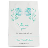 ティール（緑がかった色）牡丹ブライダルシャワー ミディアムペーパーバッグ (正面)