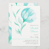ティール（緑がかった色）牡丹ブライダルシャワー 招待状 (正面/裏面)