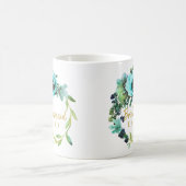 ティール（緑がかった色）牡丹リースブライドメイド名ID456 コーヒーマグカップ (中央)