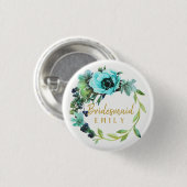 ティール(緑がかった色)牡丹リースブライドメイド名ID456 缶バッジ (正面&裏面)