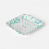 ティール（緑がかった色）牡丹結婚の歓迎 ペーパープレート (傾斜あり)