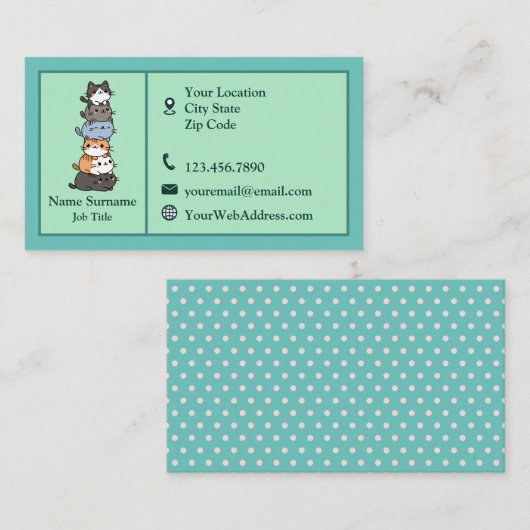 ティール（緑がかった色）猫動物獣医のスタック 名刺 (正面/裏面)