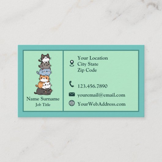 ティール（緑がかった色）猫動物獣医のスタック 名刺 (正面)