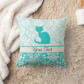 ティール（緑がかった色）猫 クッション (ブランケット)