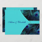 ティール(緑がかった色)王室のブルーピーコック結婚式招待状 招待状 (正面/裏面)