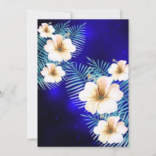 ティール（緑がかった色）王室のブルー熱帯フローラ誕生会 招待状 (裏面)