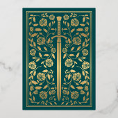 ティール（緑がかった色）王室の中世の剣の結婚式の日付を保存 箔招待状 (裏面)