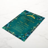 ティール（緑がかった色）王室の金ゴールドバタフライバラキンセアニェラ 箔招待状 (回転した状態)