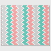 ティール(緑がかった色)、珊瑚および灰色のシェブロンの包装紙 ラッピングペーパー (フラット)