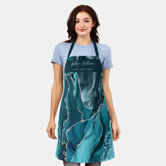 ティール(緑がかった色)瑪瑙美しいプロフェッショナルエプロン エプロン (着用した状態)