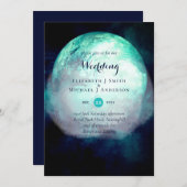 ティール（緑がかった色）異教のムーンゴシックの結婚式の招待 招待状 (正面/裏面)
