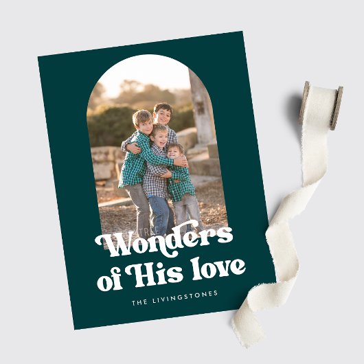 ティール(緑がかった色)疑問に思レトロの愛のアーチ写真 シーズンカード