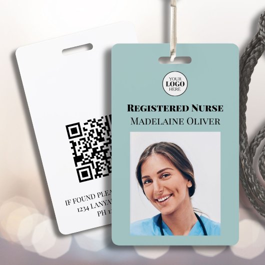 ティール（緑がかった色）登録ナースフォトIDバッジロゴQRコード バッジ