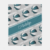 ティール（緑がかった色）白い女の子私はバスケットボールルームデコルが大好き フリースブランケット (正面)