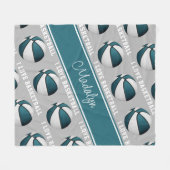 ティール（緑がかった色）白い女の子私はバスケットボールルームデコルが大好き フリースブランケット (正面(横))