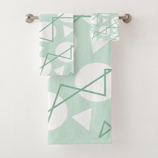 ティール(緑がかった色)白い幾何学模様ストライプパターン バスタオルセット (インサイチュ)