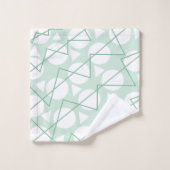 ティール(緑がかった色)白い幾何学模様ストライプパターン バスタオルセット (ウォッシュタオル)