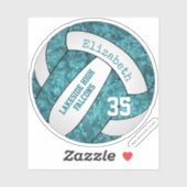 ティール(緑がかった色)白ガーリーバレーボールのチームカラー シール (シート)