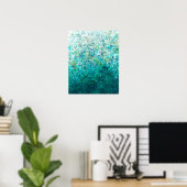 ティール（緑がかった色）白グラデーション抽象芸術絵画の16x20プリント ポスター (ホームオフィス)