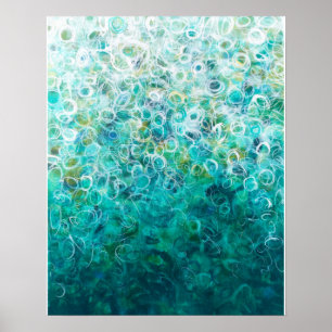 ティール(緑がかった色)白グラデーション抽象芸術絵画の16x20プリント ポスター