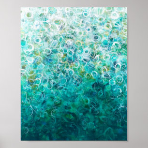 ティール(緑がかった色)白グラデーション抽象芸術絵画の8x10プリント ポスター
