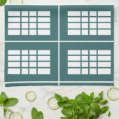 ティール（緑がかった色）白ストライプ色パターン キッチンタオル (折り畳み)