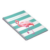 ティール（緑がかった色）白ストライプ色フラミンゴの名パーソナライズされた前 ノートブック (右側)