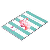 ティール（緑がかった色）白ストライプ色フラミンゴの名パーソナライズされた前 ノートブック (左側)