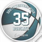 ティール(緑がかった色)白チームカラーズボーイズ女子バスケットボール シール (正面)