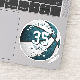 ティール（緑がかった色）白チームカラーズボーイズ女子バスケットボール シール