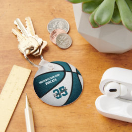 ティール（緑がかった色）白チームカラーバスケットボールスポーツギフト キーホルダー