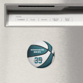 ティール（緑がかった色）白チームカラーバスケットボールスポーツギフト マグネット (インサイチュ (食洗機))