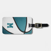ティール(緑がかった色)白チームカラーバスケッパーソナライズされたトル ラゲッジタグ (正面横)