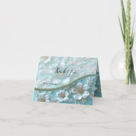 ティール（緑がかった色）白フローラサンキューカード サンキューカード