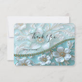 ティール（緑がかった色）白フローラサンキューカード サンキューカード (正面)