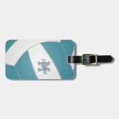 ティール（緑がかった色）白ボモノグラムのレーボ ラゲッジタグ (正面横)