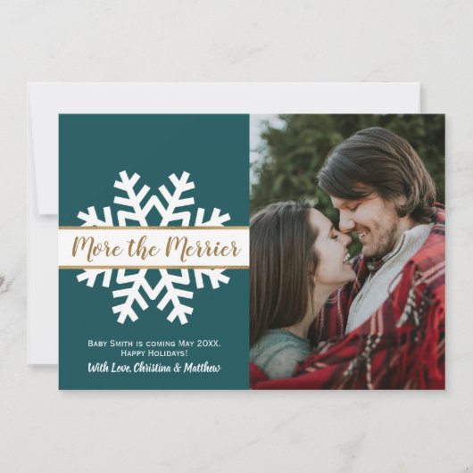 ティール（緑がかった色）白人写真クリスマス妊娠の発表 案内状 (正面)