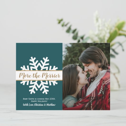 ティール(緑がかった色)白人写真クリスマス妊娠の発表 案内状 (スタンド正面)