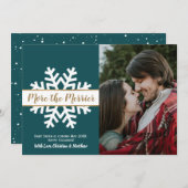 ティール(緑がかった色)白人写真クリスマス妊娠の発表 案内状 (正面/裏面)