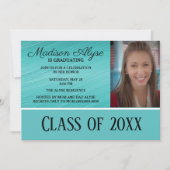 ティール(緑がかった色)白写真卒業パーティー 招待状 (正面)