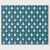 ティール（緑がかった色）白冬のクリスマスツリー ラッピングペーパー (フラット)