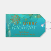 ティール（緑がかった色）白熱［赤熱］光を放つウィンターワンダーランドメリークリスマス ギフトタグ (正面(横))