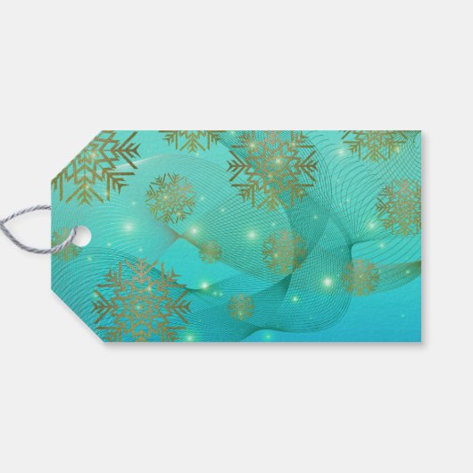 ティール（緑がかった色）白熱［赤熱］光を放つウィンターワンダーランドメリークリスマス ギフトタグ (裏面横)