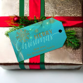 ティール（緑がかった色）白熱［赤熱］光を放つウィンターワンダーランドメリークリスマス ギフトタグ