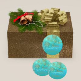 ティール（緑がかった色）白熱［赤熱］光を放つウィンターワンダーランドメリークリスマス ラウンドシール