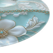 ティール（緑がかった色）白色フローラ切断板 カッティングボード (角)